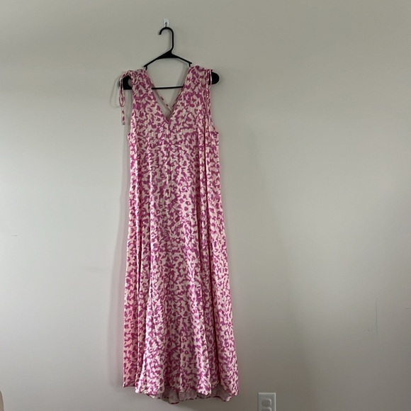 h&m tie detailed crepe v neck Maxi dress Pink Cream Loose Fit S/M - Picture 7 of 14